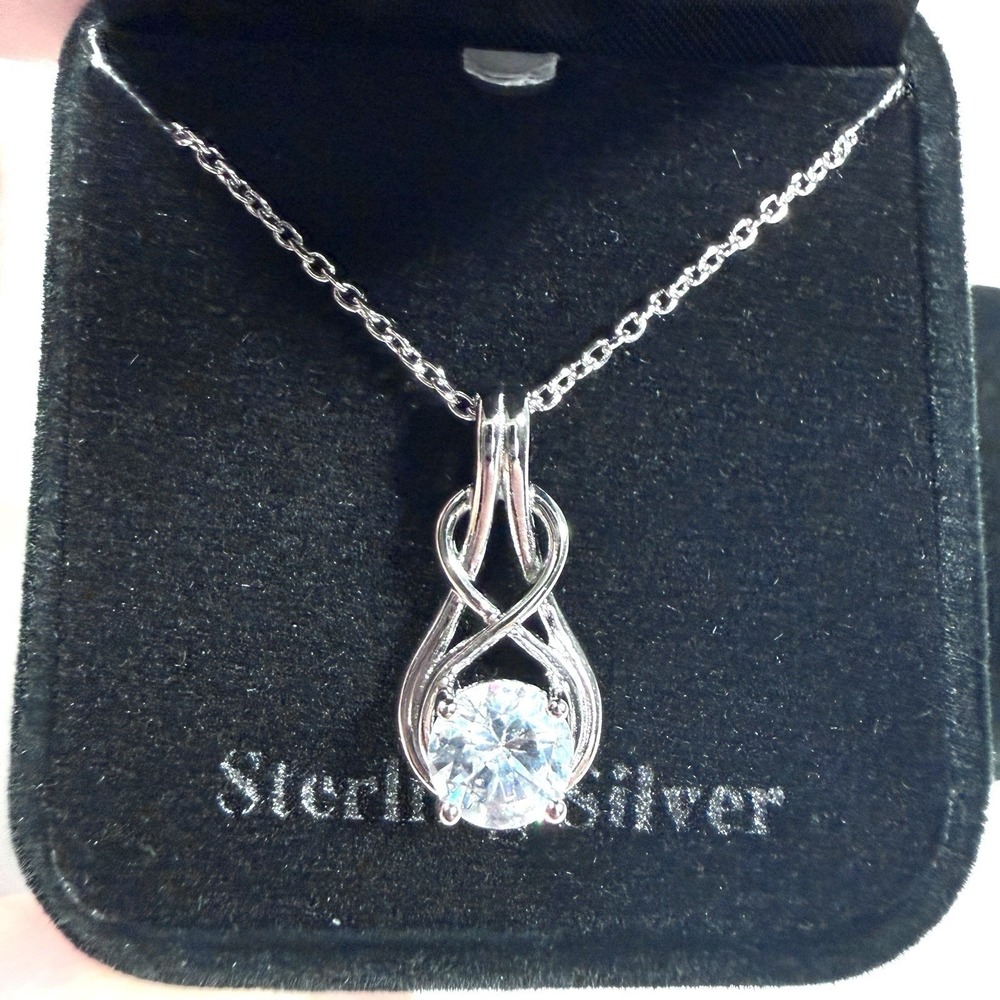 Sterling Silver Necklace Earrings Set CZ Pendant Mothers Day Gift (925 SS) - Picture 3 of 15